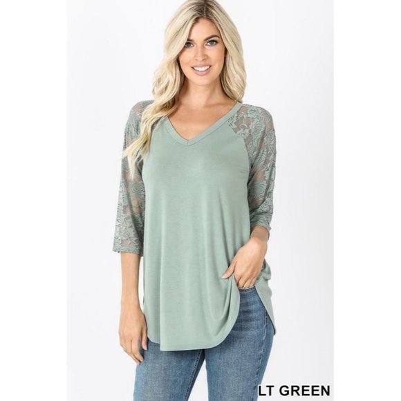 Zenana fuchsia Lace Sleeve Dolphin Hem Top - Picture 13 of 13